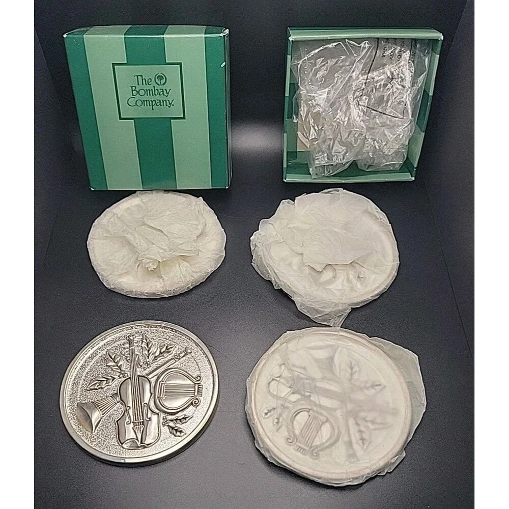 Vintage Bombay Company Silver Classical Suite Coasters Set of 4 Godinger Music